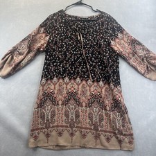 West Kei Womens Black Brown Floral Dress 3/4 Sleeves Size Large