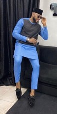 Sky blue and Black Shirt and Pants Kaftan African Men Clothing African Wear