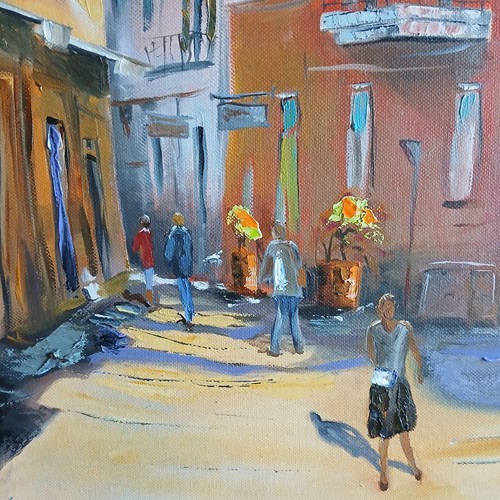 Straßencafe 60 X 80 cm in Öl auf Leinwandbild Bernhard Gerner Braun Blau Rot  - Bild 6 von 13