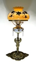 Hurricane Lamp Antique Brass Base Victorian Gone With The Wind Banquet Lamp 
