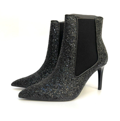 Zara Black Glitter High Heel Ankle Boots UK5 EUR38 US7.5 Ref 7130 101