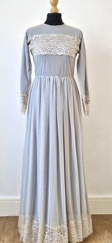 Grey Maxi Dress Modest Abaya Mesh Lace Wedding Party BNWT Women’s Ladies - Picture 2 of 7