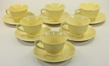 Vintage T.S. & T. Lu-Ray Pastels USA Tea Cups & Saucers 6" Yellow Set of 6
