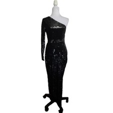 Mac Duggal Gown Black Sequin Dress Full Length One Sleeve Formal Black Tie Sz 2