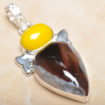 Pendentif En Agate Botswana Onyx Jaspe Argent 925 - Fait Main, 2.25 Pouces - Neuf