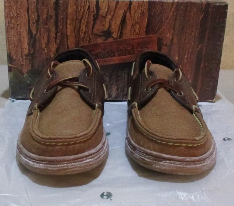 Nuovo Timberland #21027 10 5 M cocco tela nylon marrone pelle conciata ad olio (6495)