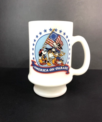 Vintage America on Parade Walt Disney Mickey Milk Glass Coffee Mug Free Shipping
