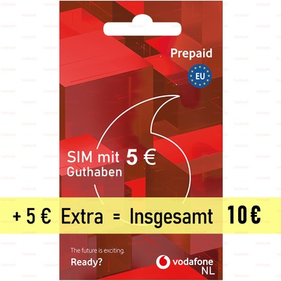 Gebrauchsfertig SIM-Karte Prepaid Vodafone NL 10€ Guthaben ...