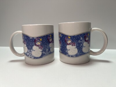 Snowman Christmas Mug Set (2) Vicky Howard Design Winter, Houston Harvest 10 oz.
