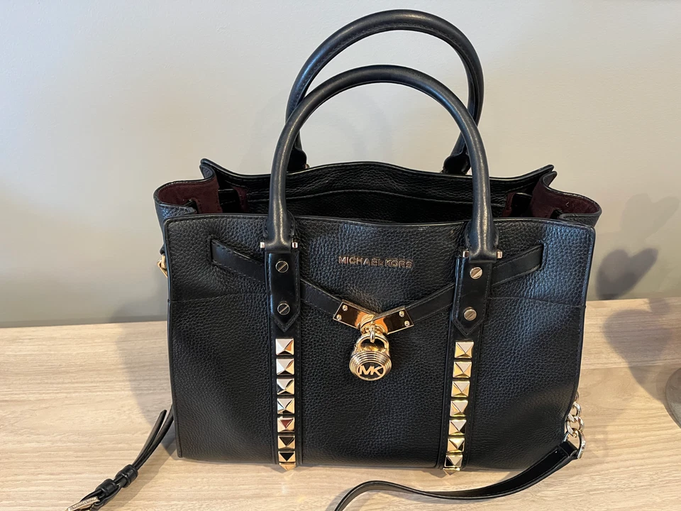 Cartera de cuero negra con tachuelas MICHAEL KORS Nouveau Hamilton *EXCELENTE ESTADO* Foto 3 de 4