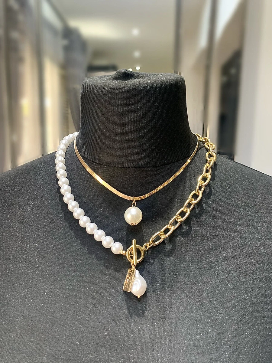 Half pearl half gold necklace deals