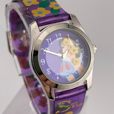 Disney Snow White Watch Womens Flower Seconds Hand Resin Band Quartz