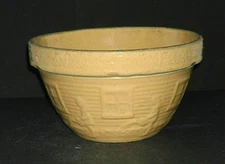 Antique 8" Yellow Ware Mixing Bowl GIRL w/WATERING CAN Brush McCoy Pottery OH