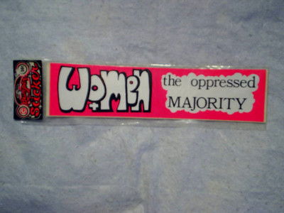 1970s WOMEN THE OPPRESSED MAJORITY BUMPER STICKER Sealed,discovery corporation