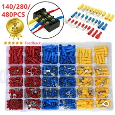 480Pcs Assorted Insulated Electrical Wire Terminals Crimp Connectors Spade Kit