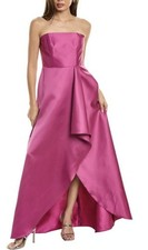Alfred Sung Strapless Gown W/ Draped Front Slit And Pockets NWT Size 8 Hot Pink