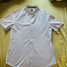 Image of Blue Hugo Boss Fitted Short Sleeve Large Shirt Men's Size L RRP £99.00
