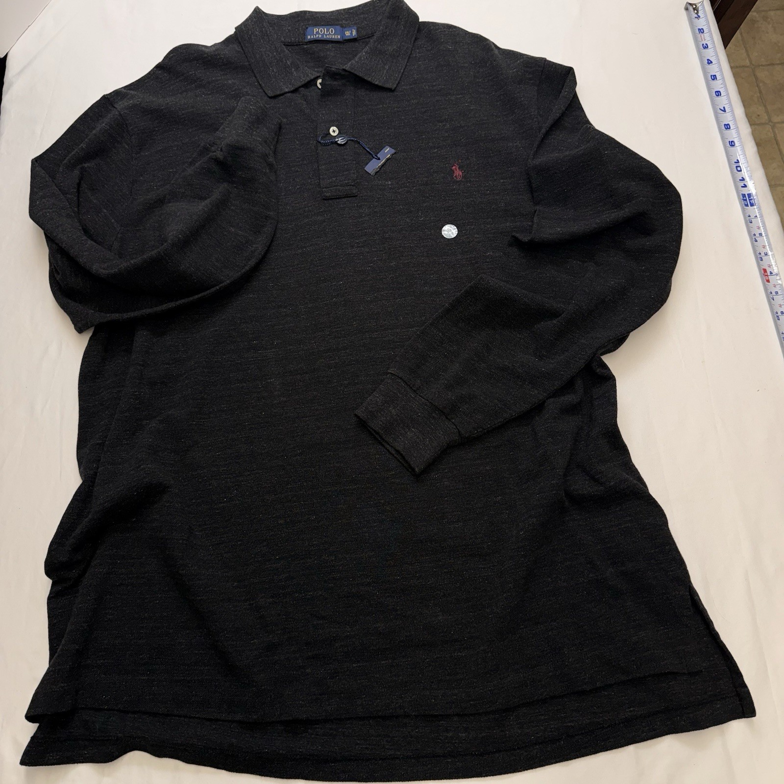 Ralph Lauren Polo Long Sleeve Mens Tall 2XLT Dark Gray Red Pony Cotton Golf thumbnail 2