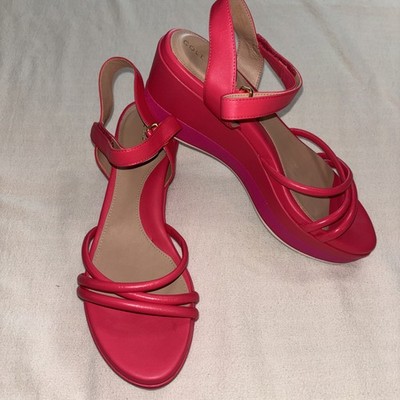 Cole Haan Women's Pink Addison Platform Wedge Leather Strappy Sandal Size 10B