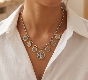 Authentic Gold Plated Charm Cross Necklace St Benedict Womens Jewelry