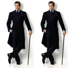 Black Cashmere Men's Overcoat Peak Lapel Business Casual Winter Long Jacket Coat