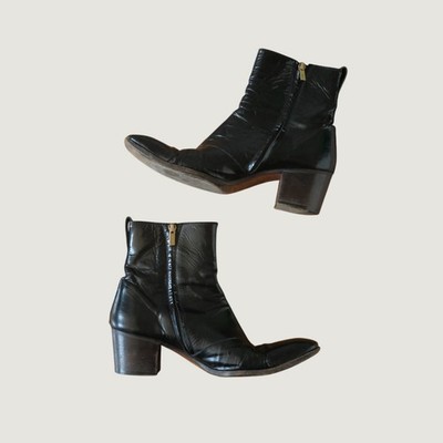 Yves Saint Laurent Johnny Boots Men Black Patent Tom Ford Era 8.5 Rare 65mm Heel