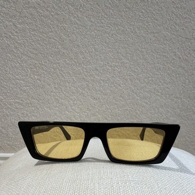 Off-White Unisex Rectangle Sunglasses Black Frame Yellow Tinted UV400 145