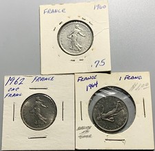 Lot of 3 1960, 1962, 1964 France 1 Franc Nickel Coins