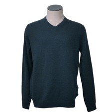 Ted Baker Sz S 100 Cashmere Men's Teal Blue Pullover V-Neck Sweater Tight Knit