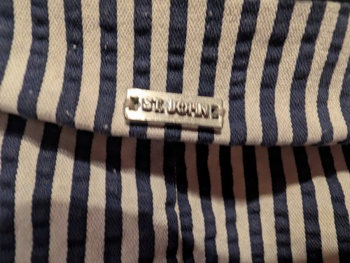 St John Classy Navy & White Stripe Two Button Seersucker Blazer Jacket, Size 12 - Picture 5 of 11