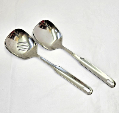 Vintage INOX Edelstahl Rostfrei Stainless Steel Serving Spoon Set MCM Slotted