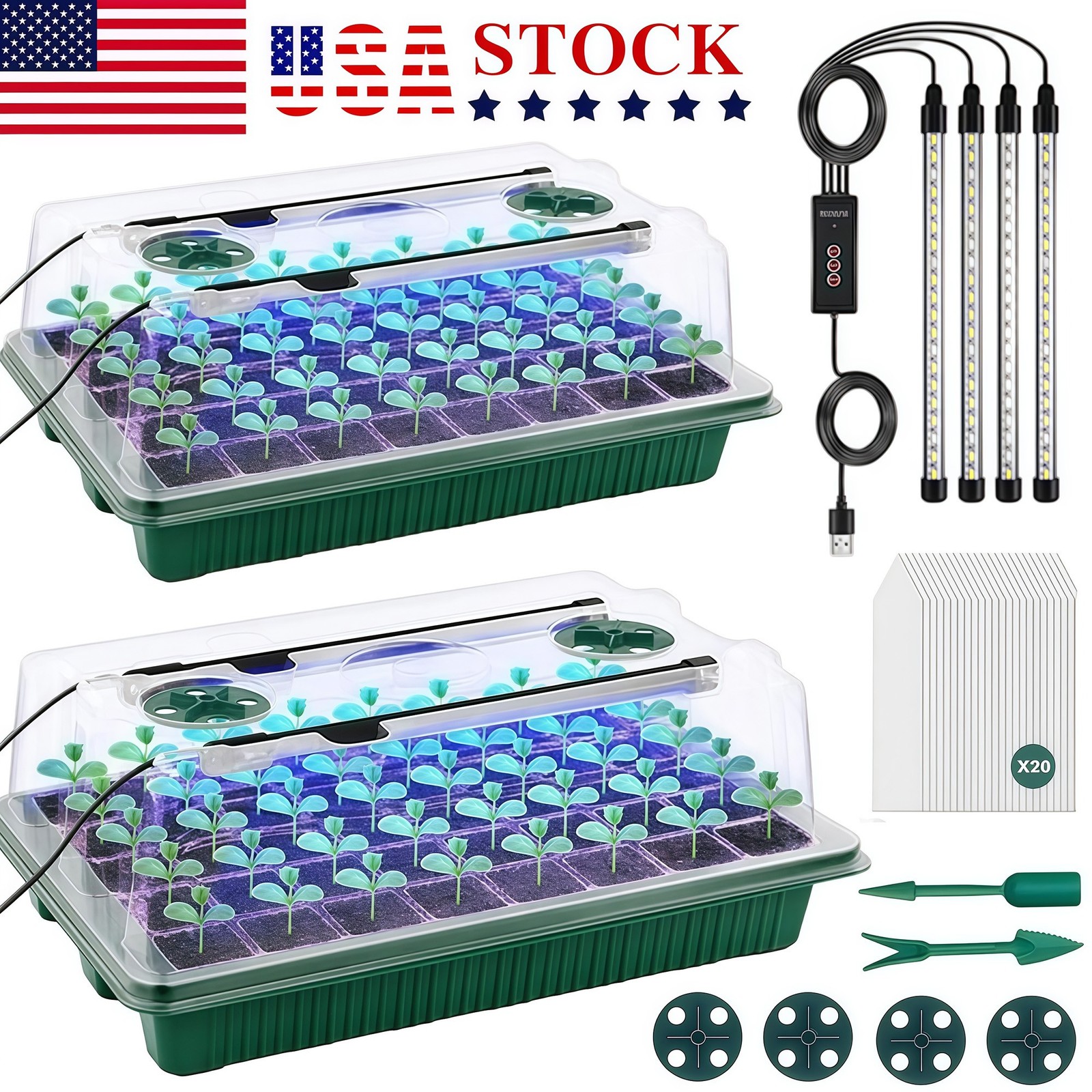 Seed Starter Tray with Grow Light, 2 Packs 80 Cells Seed Sta
