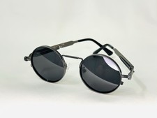 Retro Polarized Round Black Metal Frame Steampunk Sunglasses Men Lightweight