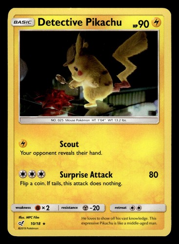 Pikachu 10/18 Holo Rare Detective Pikachu Pokemon Card