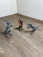 Jurassic World Dinosaur Lot Of 3 - Dilophosaurus  2 Velociraptor Blue Figures