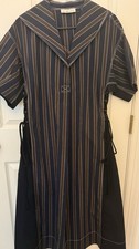 Tory Burch Navy Brown Striped V-Neck Short Sleeve Lace-Up Maxi Dress M