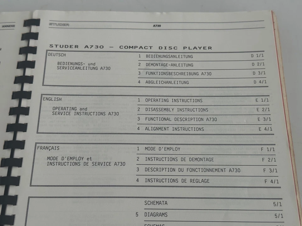 Service Manual for Studer A730 CD Player - Bild 3 von 4