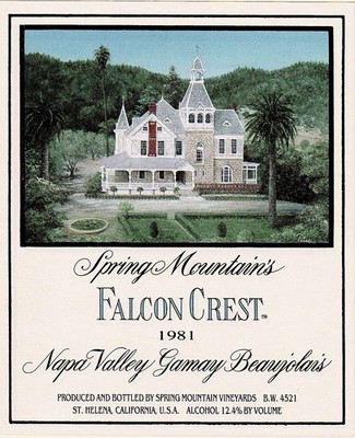 1981 Falcon Crest wine label from Spring Mountain Vineyards NEW UNUSED