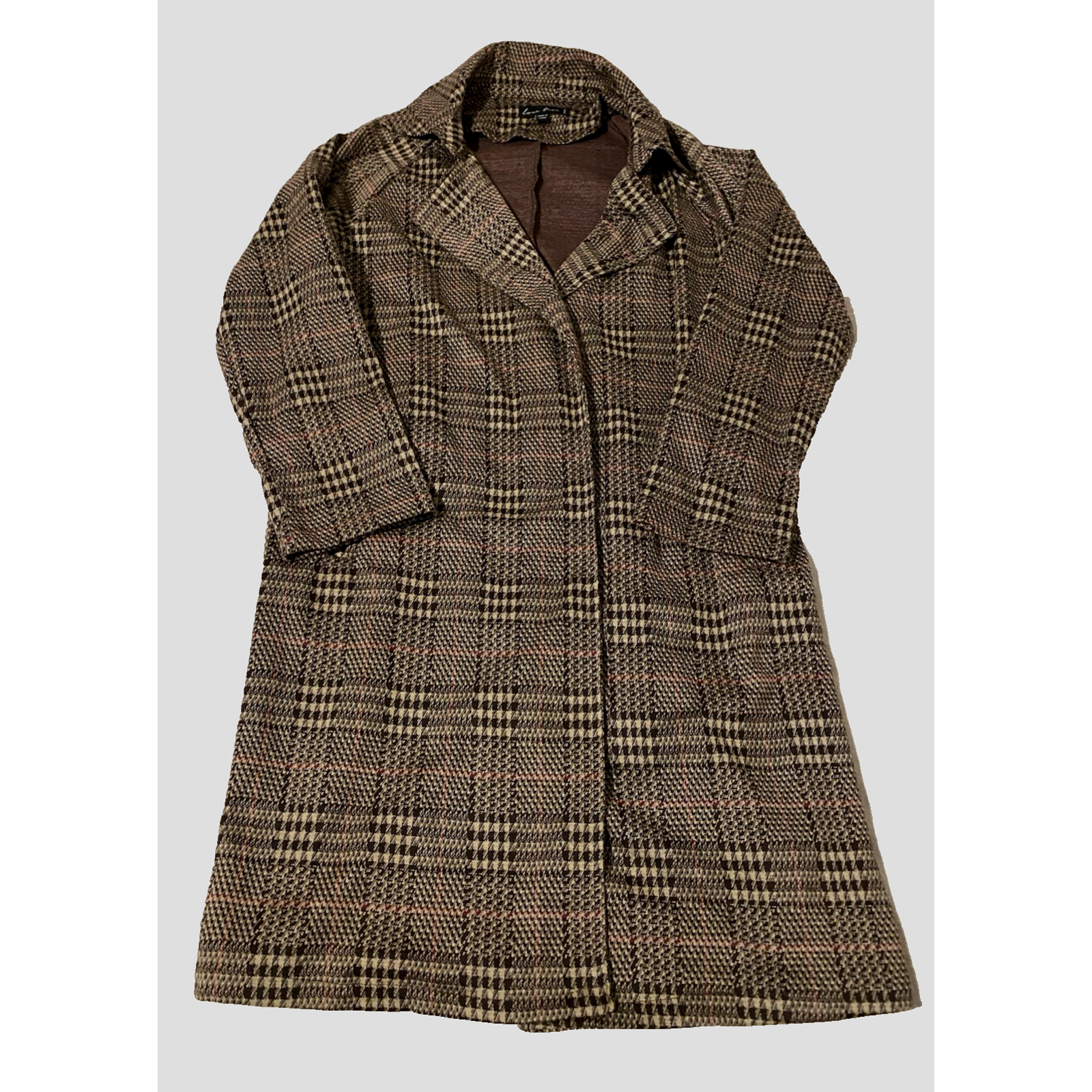 Love Tree Womens Long Knit Plaid Jacket Size Small Office Academia Cardigan