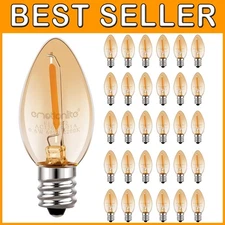 Amber C7 LED Night Light Bulbs, E12 Base, 30 Pack