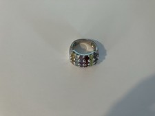 Multi Gemstone Rainbow Dome Sterling Silver Ring SIze 5