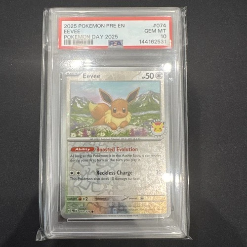 Eevee 074 Stamped Pokemon Day 2025 (Reverse Cosmos Holo) PSA 10