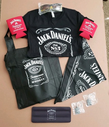 New JACK DANIEL'S Whiskey T-Shirt BANDANA Sunglasses KOOZIES Keychains TOTE Lot - Picture 1 of 17