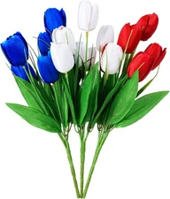 18 Pcs Patriotic Artificial Flower - RED, White, and Blue Red, 