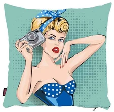 Pop Art Girl Pillow Cover, Modern Decorative Cushion, Selfie Girl Home Decor