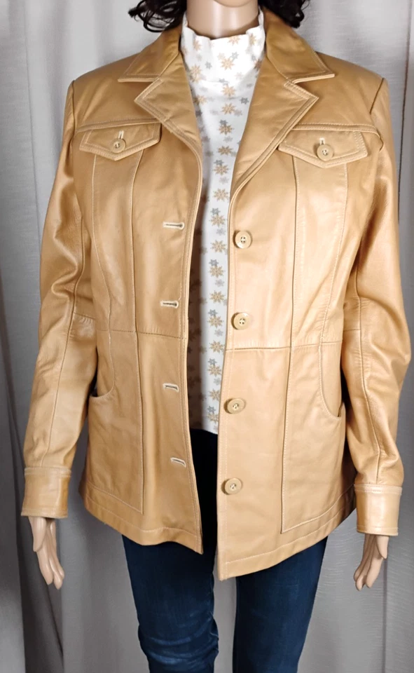 Mujer Med Retro Wilson Cuero Máxima Tostado Caramelo Informal Camionero Chaqueta Moto  Foto 2 de 4