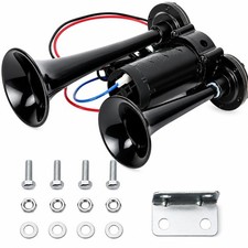 600dB Super Loud Dual Electric Air Horn Kit Compressor Black Vehicle
