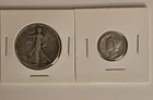 1941 Walking Liberty Half Dollar and 1944 D Mercury Dime  Coin Lot 90% Silver