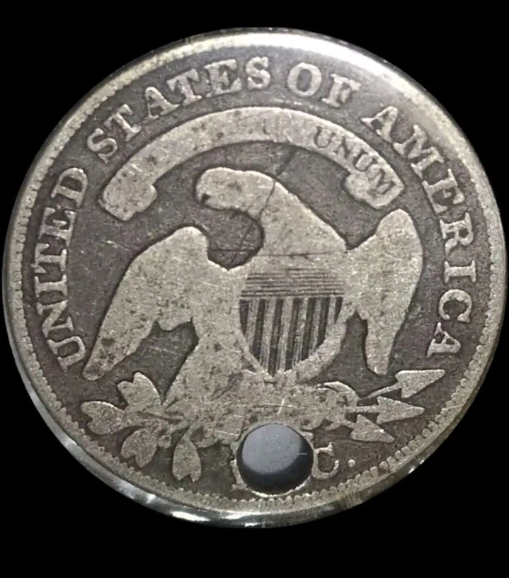 Серебряная монета номиналом 10 центов 1829 с изображением геральдического орла с отверстием для бюста и крышкой США - Изображение 3 из 4