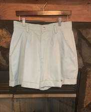 Vintage 80s High Waist Blue Cuffed Shorts Size Large